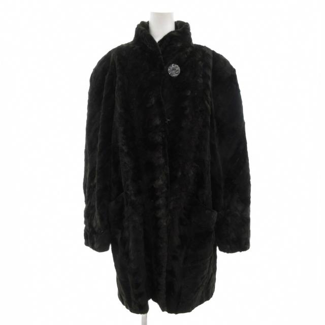 【中古】ノーブランド ファーコート 毛皮 シェアードミンクファー ミドル ハーフ丈 F 黒 ブラック