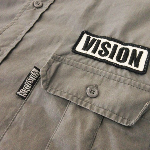 【中古】VISION STREET WEAR ワークシャツ 半袖 ロゴ ワッペン オーバーサイズ LL チャコールグレー_2