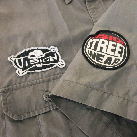 【中古】VISION STREET WEAR ワークシャツ 半袖 ロゴ ワッペン オーバーサイズ LL チャコールグレー_3