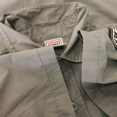 【中古】VISION STREET WEAR ワークシャツ 半袖 ロゴ ワッペン オーバーサイズ LL チャコールグレー_6