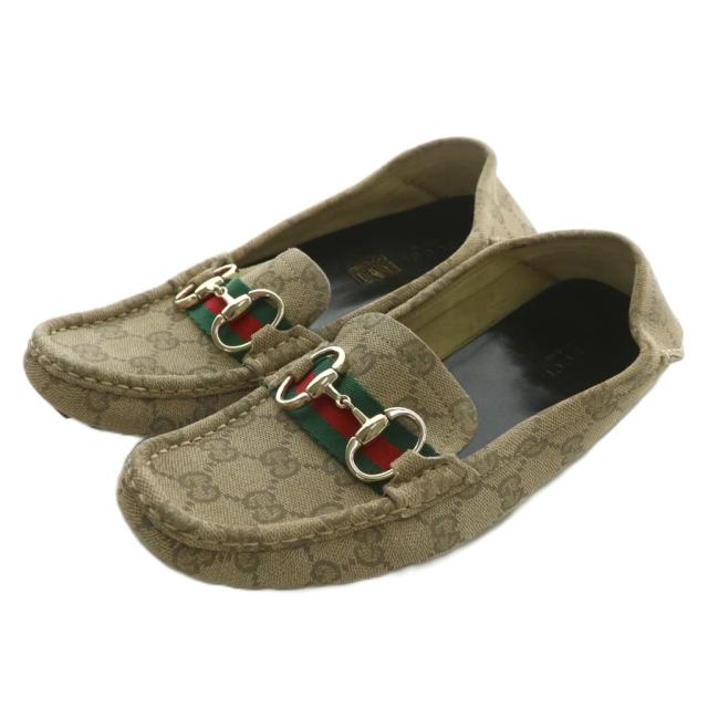 【中古】GUCCI ローファー ドライビングシューズ GG柄 シェリーライン 総柄 ホースビット 36 23cm ベージュ 138731