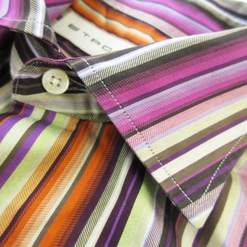 中古】エトロ ETRO ワイシャツ Yシャツ 長袖 コットン ストライプ 総柄