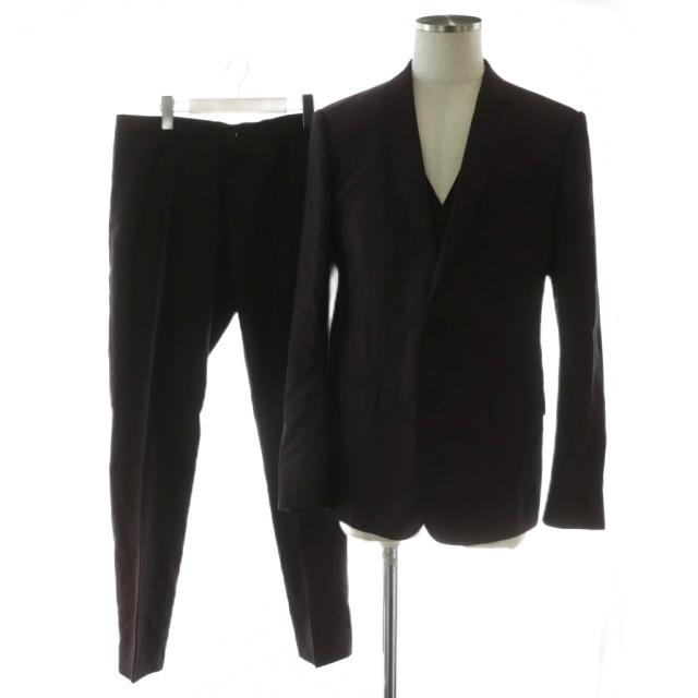 【中古】DOLCE&GABBANA スーツ セットアップ スリーピース テーラードジャケット スラックス ベスト 48 ワインレッド