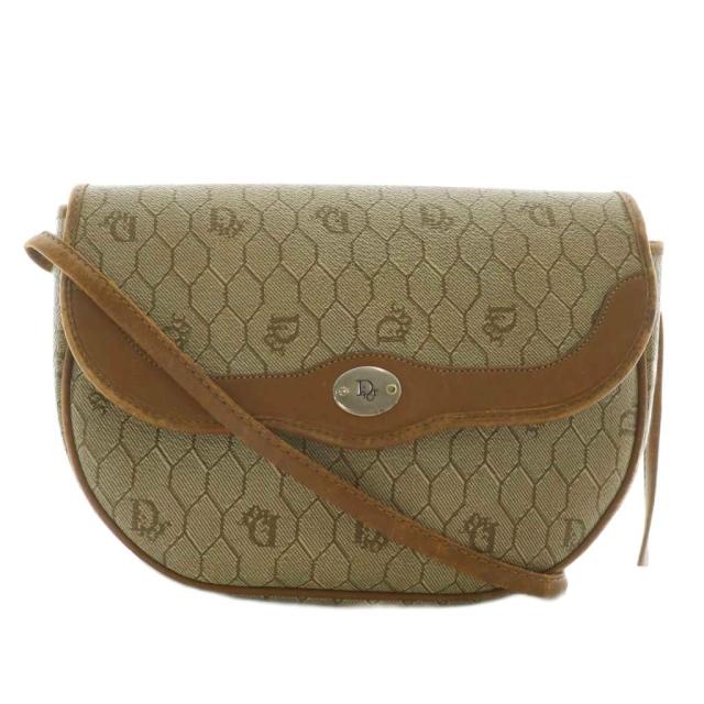 【中古】クリスチャンディオール Christian Dior ヴィンテージ ハニカム柄 ショルダー バッグ PVC レザー ベージュ 茶