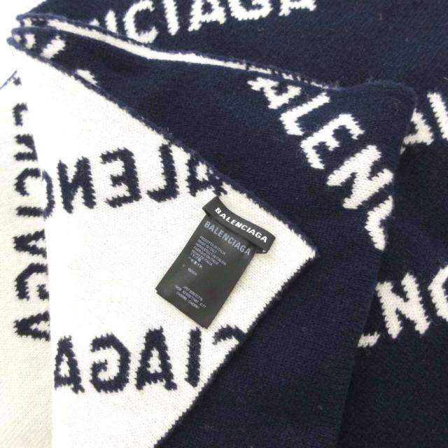 【中古】バレンシアガ BALENCIAGA ALLOVER LOGO SCARF 621020 オールオーバー ロゴ ニット マフラー 柄 紺 中古】バレンシアガ BALENCIAGA ALLOVER LOGO SCARF 621020 オール
