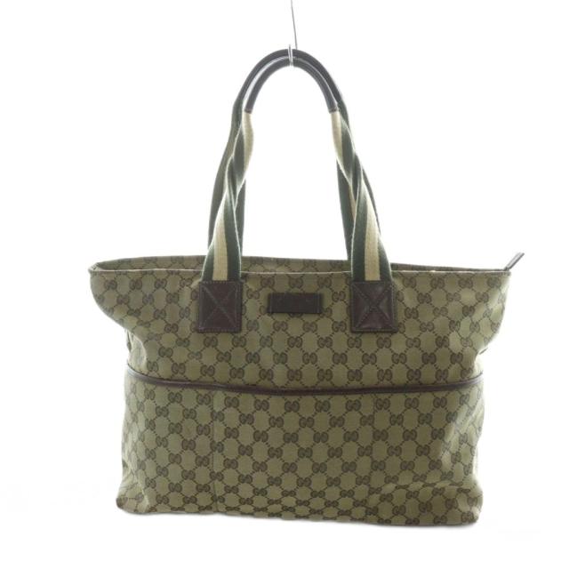 【中古】グッチ GUCCI トートバッグ ハンド 155524 ロゴ GGキャンバス 茶 ブラウン カーキ