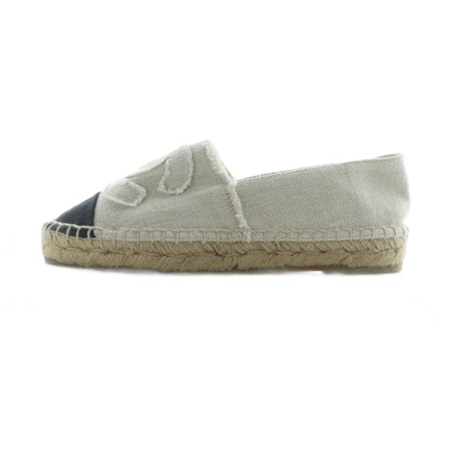 【中古】シャネル CHANEL スリッポン ココマーク キャンバス エスパドリーユ ロゴ 35 22.5cm 白 ホワイト