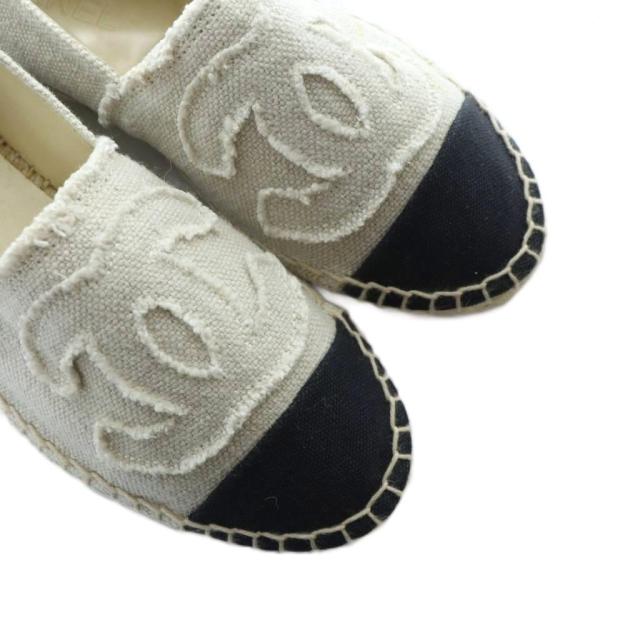 【中古】シャネル CHANEL スリッポン ココマーク キャンバス エスパドリーユ ロゴ 35 22.5cm 白 ホワイト