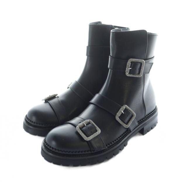 【中古】ジミーチュウ JIMMY CHOO アンクル ブーツ ショートブーツ レザー バックル ラインストーン 35 22cm 黒 中古】ジミーチュウ JIMMY CHOO アンクル ブーツ ショートブーツ