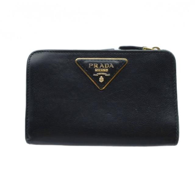プラダ　PRADA 二つ折り財布　L字ファスナー　ブラック　黒　レザー プラダ PRADA 二つ折り財布 L字ファスナー ブラック 黒 レザー PRADA