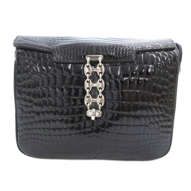 【中古】サンタンジェロ アルド SANTANGELO ALDO ワンショルダーバッグ 肩掛け シャイニー クロコダイルレザー ワニ革