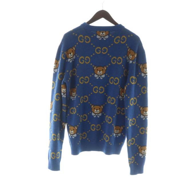 【中古】グッチ GUCCI EXO KAIコラボ ニット セーター 長袖 ロゴ GGジャガード 総柄 くま ベア XS 青 ブルー 中古】グッチ GUCCI EXO KAIコラボ ニット セーター 長袖 ロゴ GG
