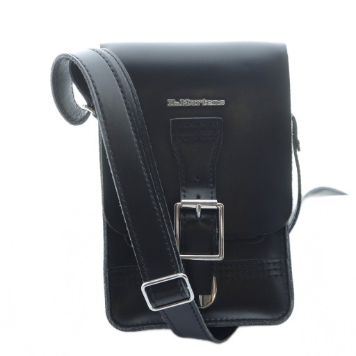 【中古】ドクターマーチン DR.MARTENS ショルダーバッグ ポシェット 斜めがけ レザー 黒 ブラック ロゴ フラップ