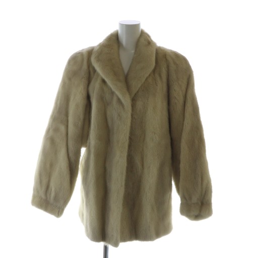 【中古】サガミンク SAGA MINK 銀サガ 毛皮コート ミドル サファイアミンクファー 長袖 総裏地 11 L 白 ホワイト