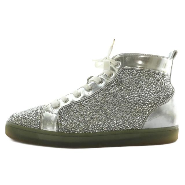 【中古】Christian louboutin スニーカー ハイカット レザー ラインストーン スタッズ ロゴ シルバー色