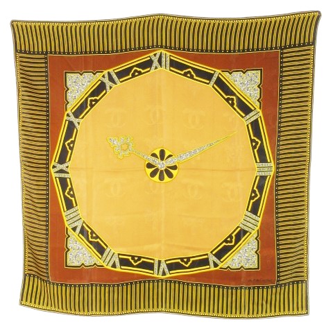 【中古】カルティエ Cartier must de Cartier スカーフ スクエア 絹 時計 ジュエルプリント ジャカード ロゴ 茶