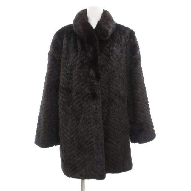 【中古】ムーンバット ファー Moonbat fur ファーコート 毛皮 ミンク ストライプ 15 ダークブラウン /JS ■GY18