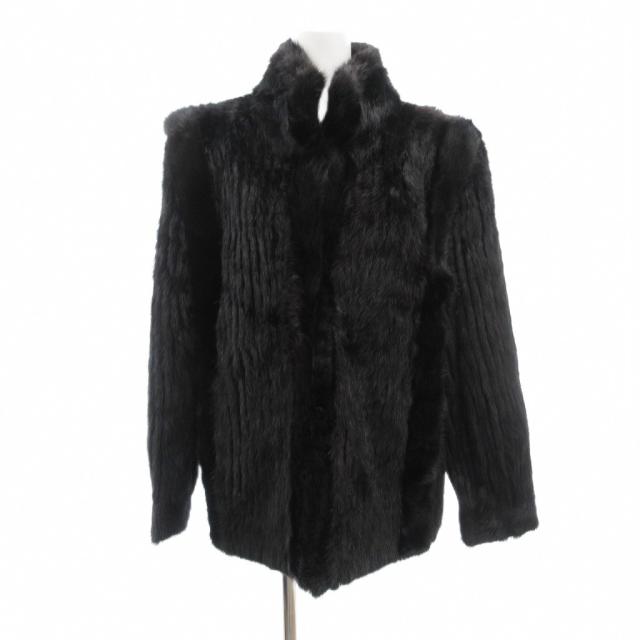 【中古】サガミンク SAGA MINK 銀サガ ファーコート 毛皮 ミンク ハーフ丈 スタンドカラー 8 ブラック /JS ■GY18