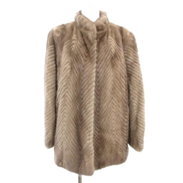 【中古】パロディ palody サファイアミンクファー コート 毛皮 シェブロンカット 11 ベージュ /JS ■GY18 レディース