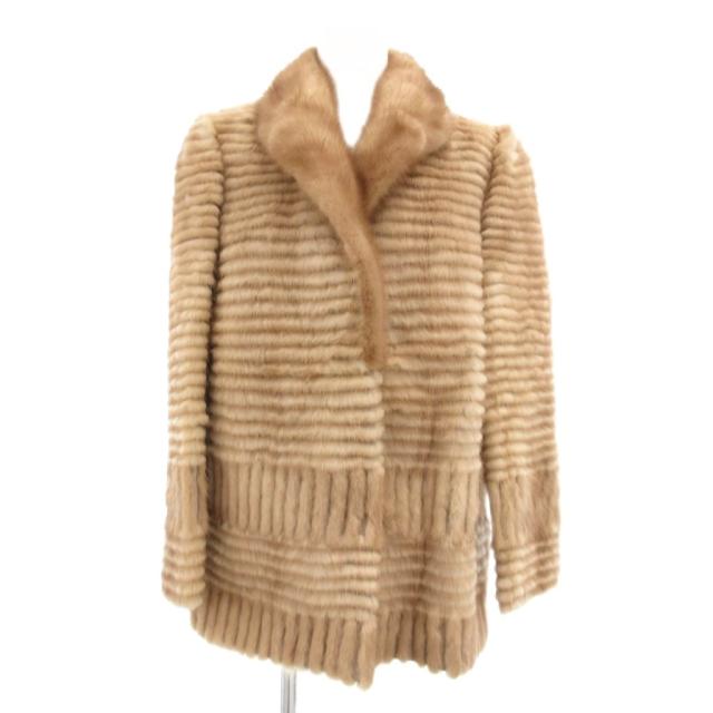 【中古】ノーブランド ファーコート ミンク 毛皮 ストライプ 11 ベージュ /JS ■GY18 レディース