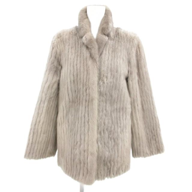 【中古】ノーブランド サファイア ミンクファー コート 毛皮 ストライプ 9 グレー /JS ■GY18 レディース