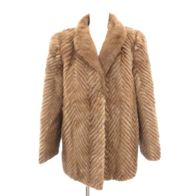【中古】ノーブランド ファーコート 毛皮 ミンク ストライプ ミドル丈 11 ライトブラウン /JS ■GY18 レディース
