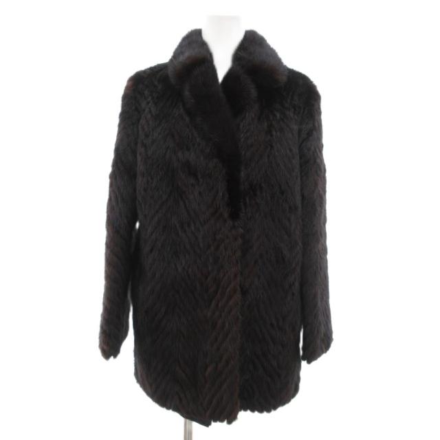 【中古】ノーブランド ファーコート 毛皮 ミンク ハーフ丈 9 ダークブラウン /JS ■GY18 レディース