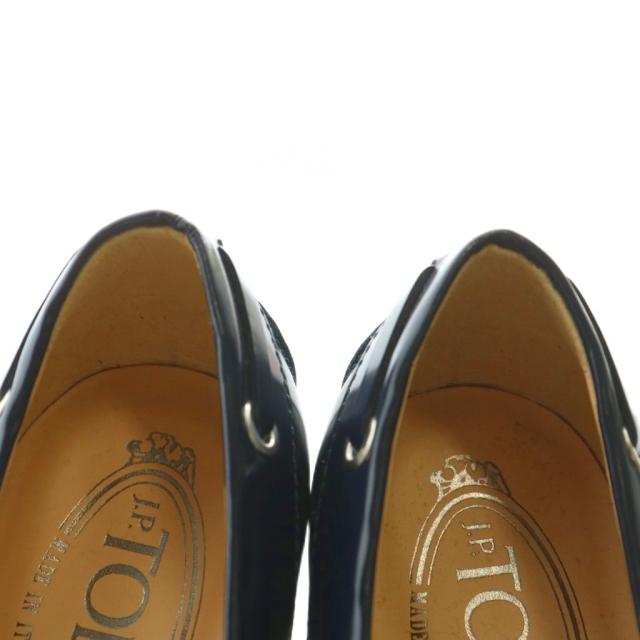 【中古】トッズ TOD'S パンプス ローファー レザー ラウンドトゥ チャンキーヒール ロゴ 37.5 24.5cm 紺