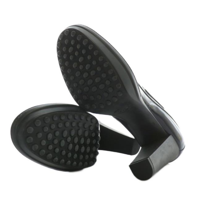 【中古】トッズ TOD'S パンプス ローファー レザー ラウンドトゥ チャンキーヒール ロゴ 37.5 24.5cm 紺