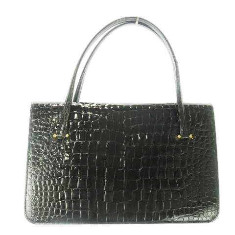 【中古】トートバッグ ハンドバッグ シャイニー クロコダイル レザー ワニ革 ターンロック 黒 ブラック レディース 中古】トートバッグ ハンドバッグ シャイニー クロコダイル レザー