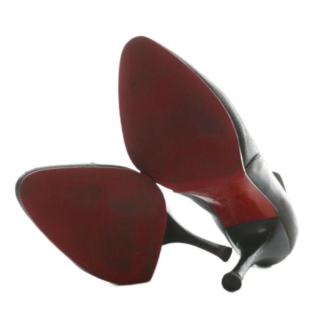 【中古】Christian louboutin ブーティ サイドゴア レザー ポインテッドトゥ ハイヒール 36.5 23.5cm 黒