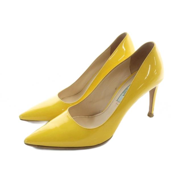 【中古】プラダ PRADA パンプス ハイヒール ロゴ ポインテッドトゥ エナメル 36.5 23.5cm 黄 イエロー