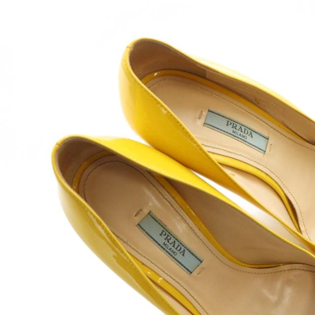 【中古】プラダ PRADA パンプス ハイヒール ロゴ ポインテッドトゥ エナメル 36.5 23.5cm 黄 イエロー