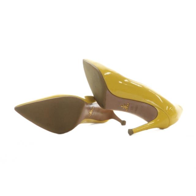 【中古】プラダ PRADA パンプス ハイヒール ロゴ ポインテッドトゥ エナメル 36.5 23.5cm 黄 イエロー