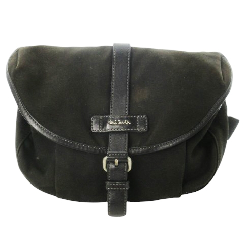 【中古】ポールスミス PAUL SMITH ショルダーバッグ ボディバック クロスボディ キャンバス レザー 革 ロゴ 焦げ茶