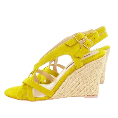 【中古】ペリーコ SUNNY GARDENIA ストラップサンダル ウェッジソール ハイヒール スエード やぎ革 38 24.5cm 黄