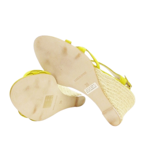 【中古】ペリーコ SUNNY GARDENIA ストラップサンダル ウェッジソール ハイヒール スエード やぎ革 38 24.5cm 黄