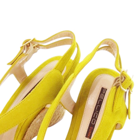 【中古】ペリーコ SUNNY GARDENIA ストラップサンダル ウェッジソール ハイヒール スエード やぎ革 38 24.5cm 黄