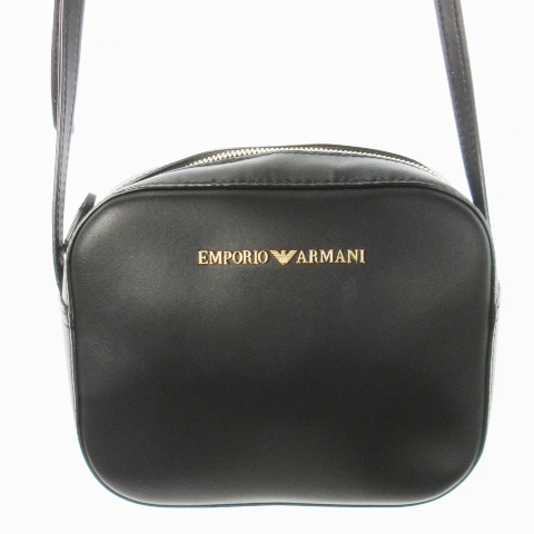 【中古】エンポリオアルマーニ EMPORIO ARMANI ショルダーバッグ クロスボディ ポシェット レザー 革 ロゴ 黒