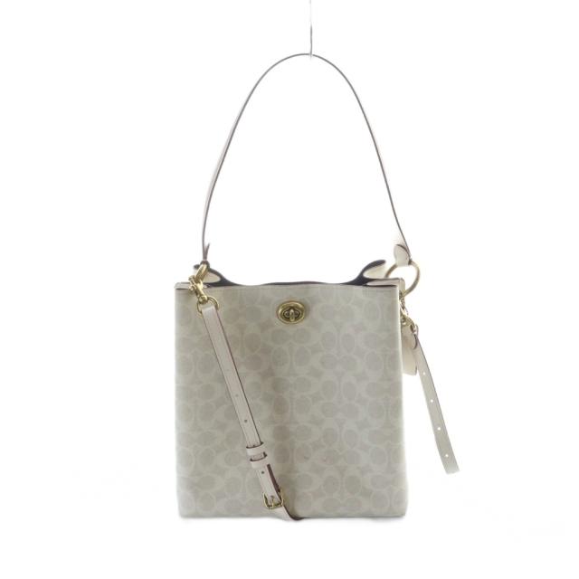 【中古】コーチ COACH ハンド ショルダーバッグ 2WAY PVC レザー ロゴ シグネチャー 白 ホワイト 89003