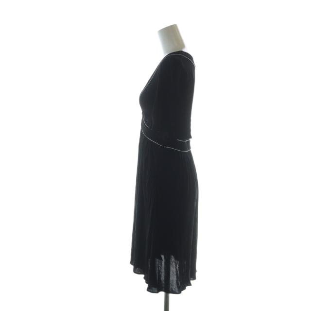 【中古】グッチ GUCCI ミドルワンピース XS 黒 ブラック Vネック パイピング 半袖 フレア 177781 X6125 /MQ_2