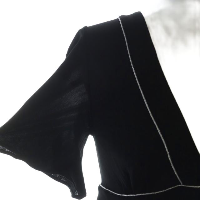 【中古】グッチ GUCCI ミドルワンピース XS 黒 ブラック Vネック パイピング 半袖 フレア 177781 X6125 /MQ_5