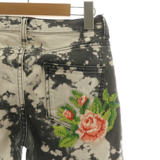 中古】グッチ GUCCI デニムパンツ ジーンズ スキニー ブリーチ加工 花