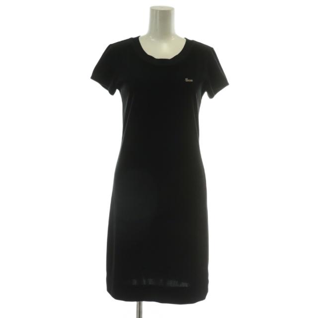 【中古】グッチ GUCCI ワンピース ベロア 半袖 ひざ丈 ロゴ ゴールド金具 XS 黒 ブラック /XZ ■GY17 レディース