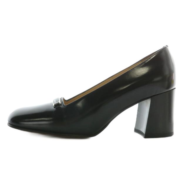 【中古】グッチ GUCCI パンプス レザー スクエアトゥ チャンキーヒール ロゴ 35.5 22.5cm 黒 ブラック