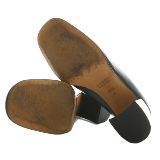 【中古】グッチ GUCCI パンプス レザー スクエアトゥ チャンキーヒール ロゴ 35.5 22.5cm 黒 ブラック