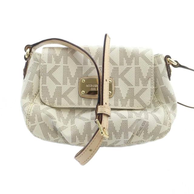 【中古】未使用品 マイケルコース MICHAEL KORS ショルダーバッグ タグ付き 斜めがけ PVC レザー ロゴ 総柄 白