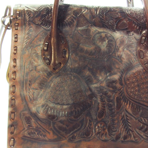 【中古】カービングトライブス グレースコンチネンタル CARVING TRIBES ハンドバッグ 革 カービング ペイズリー 茶 中古】カービングトライブス グレースコンチネンタル CARVING TRIBES