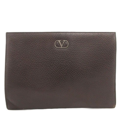 【中古】ヴァレンティノ ガラヴァーニ VALENTINO GARAVANI ロゴ クラッチバッグ セカンド レザー 本革 茶 ブラウン