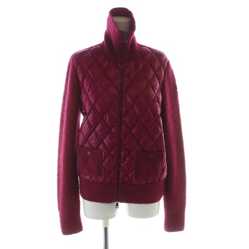 【中古】モンクレール ダウンジャケット ウール ニット切替 ナイロン キルティング ハイネック ジップアップ S ピンク